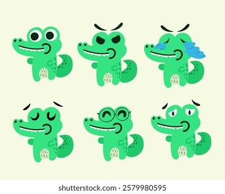 Cute crocodile in many posess for kids illustrations