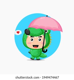 Cute crocodile mascot carrying an umbrella
