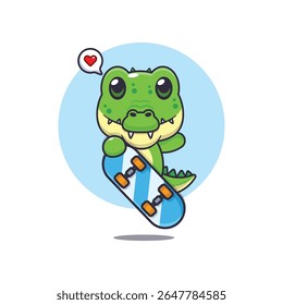 Cute crocodile mascot cartoon character illustration with skateboard