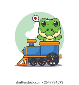 Cute crocodile mascot cartoon character illustration ride on train