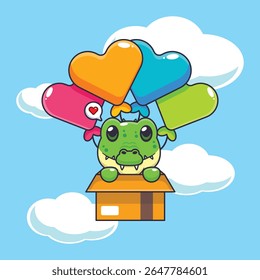 Cute crocodile mascot cartoon character illustration fly with balloons