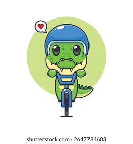Cute crocodile mascot cartoon character illustration ride on bicycle