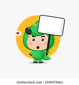 Cute crocodile mascot holding a blank sign
