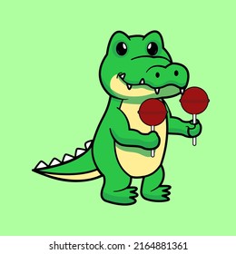 Cute crocodile mascot holding two lollipops of illustration vector