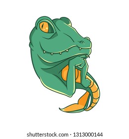 Cute crocodile mermaid looks with curious look and fish tail illustration vector isolated