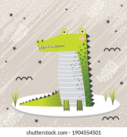 Cute Crocodile on wildlife, cute cartoon character monster reptile