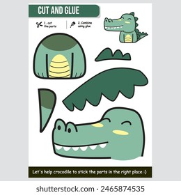 Cute crocodile paper craft for kids Fun educational activity with cut and glue game