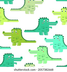 Cute Crocodile pattern seamless. Cartoon alligator background. Baby fabric texture