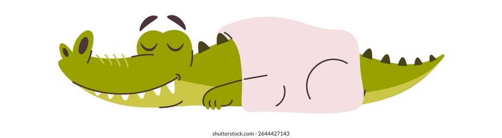 Cute crocodile peacefully sleeping illustration