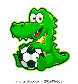 cute crocodile playing ball, funny mascot vector illustration