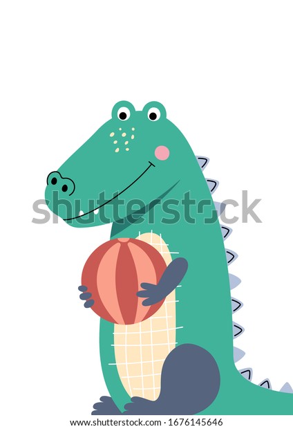 Joli Crocodile Jouant Avec La Balle Image Vectorielle De Stock Libre De Droits