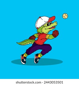 Cute crocodile playing baseball vector illustration for fabric, textile and print