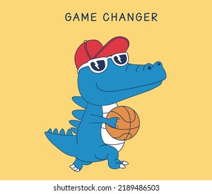 cute crocodile playing basketball, cute basketball player