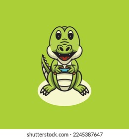 Cute Crocodile Playing Games Cartoon Illustration