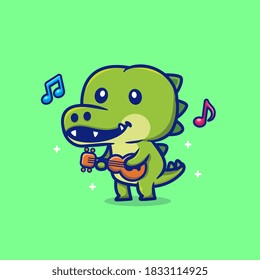 Cute Crocodile Playing Guitar Cartoon Vector Icon Illustration. Animal Music Icon Concept Isolated Premium Vector. Flat Cartoon Style
