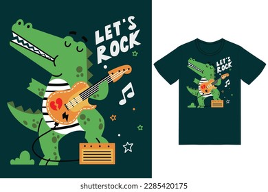 Cute crocodile playing guitar