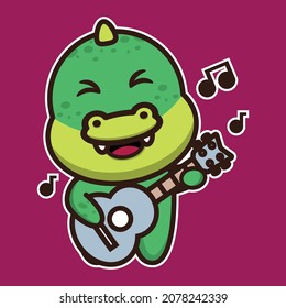 Cute crocodile playing ukulele. Cute animal cartoon illustration.