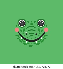 Cute crocodile portrait square green smile head cartoon round shape animal face, isolated alligator vector icon illustration. Flat simple hand drawn for kids poster, cards, t-shirts, baby clothes