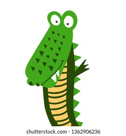 Cute Crocodile print design- funny hand drawn doodle, cartoon alligator. Good for Poster or t-shirt textile graphic design. Vector hand drawn illustration.
