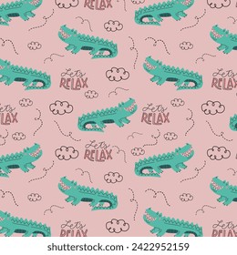 cute crocodile print and seamless pattern with crocodiles.vector illustration