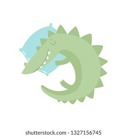 Cute Crocodile Reptile Animal Sleeping on Pillow Vector Illustration