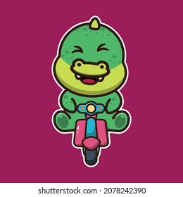 Cute crocodile riding motorcycle. Cute animal cartoon illustration.