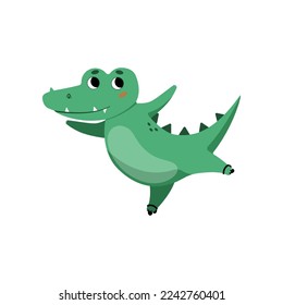 Cute crocodile roller skating cartoon illustration. Funny alligator skating. Jungle, predator animal concept