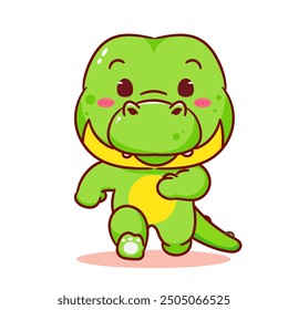 Cute Crocodile running cartoon character. Adorable kawaii animals sport concept design. Hand drawn style vector illustration. Isolated white background.