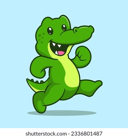 Cute Crocodile Running Cartoon Vector Icon Illustration. Animal Nature Icon Concept Isolated Premium Vector. Flat Cartoon Style