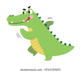 Cute Crocodile Running in Hurry, Funny Alligator Predator Green Animal Character Cartoon Style Vector Illustration