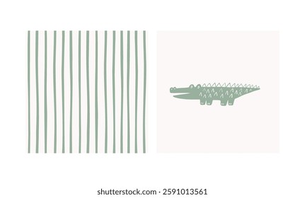 Cute Crocodile. Safari animals cute illustration in doodl style. Outline hand drawn print. African wild animals character. 
