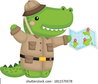 a cute crocodile in safari ranger costume