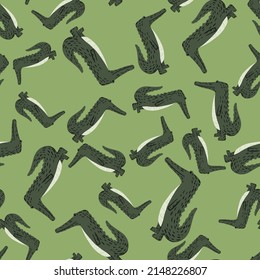 Cute crocodile seamless pattern. Background with funny alligator in doodle style for fabric. Repeated design texture for printing, wrapping, interior, wallpaper, tissue. Vector illustration.