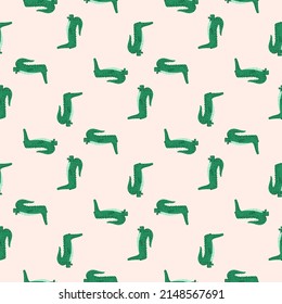 Cute crocodile seamless pattern. Background with funny alligator in doodle style for fabric. Repeated design texture for printing, wrapping, interior, wallpaper, tissue. Vector illustration.