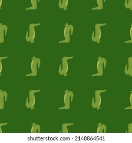 Cute crocodile seamless pattern. Background with funny alligator in doodle style for fabric. Repeated design texture for printing, wrapping, interior, wallpaper, tissue. Vector illustration.