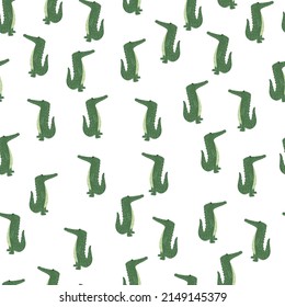 Cute crocodile seamless pattern. Background with funny alligator in doodle style for fabric. Repeated design texture for printing, wrapping, interior, wallpaper, tissue. Vector illustration.
