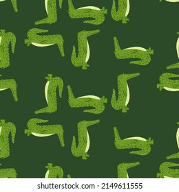 Cute crocodile seamless pattern. Background with funny alligator in doodle style for fabric. Repeated design texture for printing, wrapping, interior, wallpaper, tissue. Vector illustration.