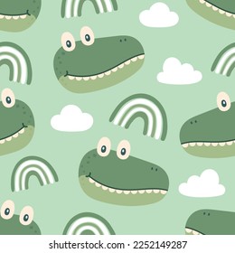 cute crocodile seamless pattern,  cartoon wild animals background, baby clothing vector illustration