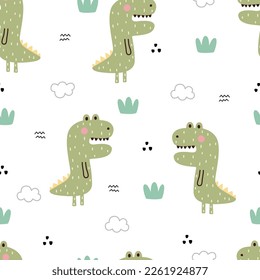 Cute crocodile seamless pattern Hand drawn cartoon animal background in childrens style Vector design used for fabric, textile, fashion, publication