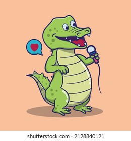 cute crocodile singing, suitable for children's books, birthday cards, valentine's day, stickers, book covers, greeting cards, printing.