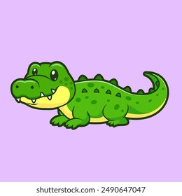 Cute Crocodile Sitting Cartoon Vector Icon Illustration. Animal Nature Icon Concept Isolated Premium Vector. Flat Cartoon Style