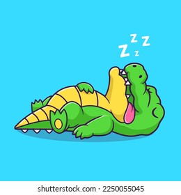 Cute Crocodile Sleeping Cartoon Vector Icon Illustration. Animal Nature Icon Concept Isolated Premium Vector. Flat Cartoon Style