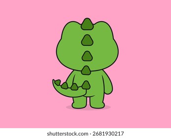 Pose de volta de pé de crocodilo bonito - Ilustração de desenho animado de um personagem de crocodilo.