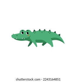 Cute crocodile standing cartoon illustration. Funny alligator standing. Jungle, predator animal concept