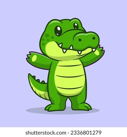 Cute Crocodile Standing Cartoon Vector Icon Illustration. Animal Nature Icon Concept Isolated Premium Vector. Flat Cartoon Style