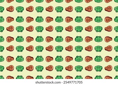 cute crocodile and steak beef seamless pattern, cartoon wild animals background, baby clothing vector illustration