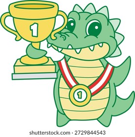 Ícone de etiqueta de crocodilo bonito. Crocodilo engraçado é o vencedor