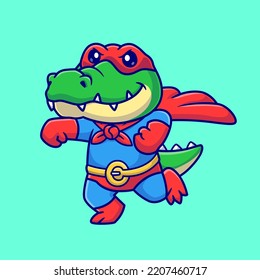 Cute Crocodile Super Hero Cartoon Vector Icon Illustration. Animal Holiday Icon Concept Isolated Premium Vector. Flat Cartoon Style