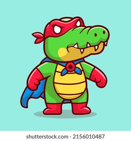 Cute Crocodile Super Hero With Cloak Cartoon Vector Icon Illustration. Animal Nature Icon Concept Isolated Premium Vector. Flat Cartoon Style