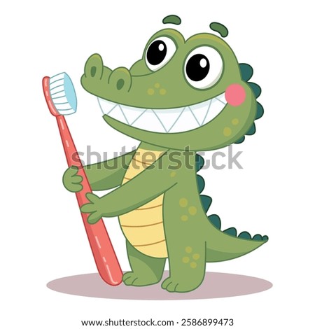 cute crocodile with toothbrush vector clipart